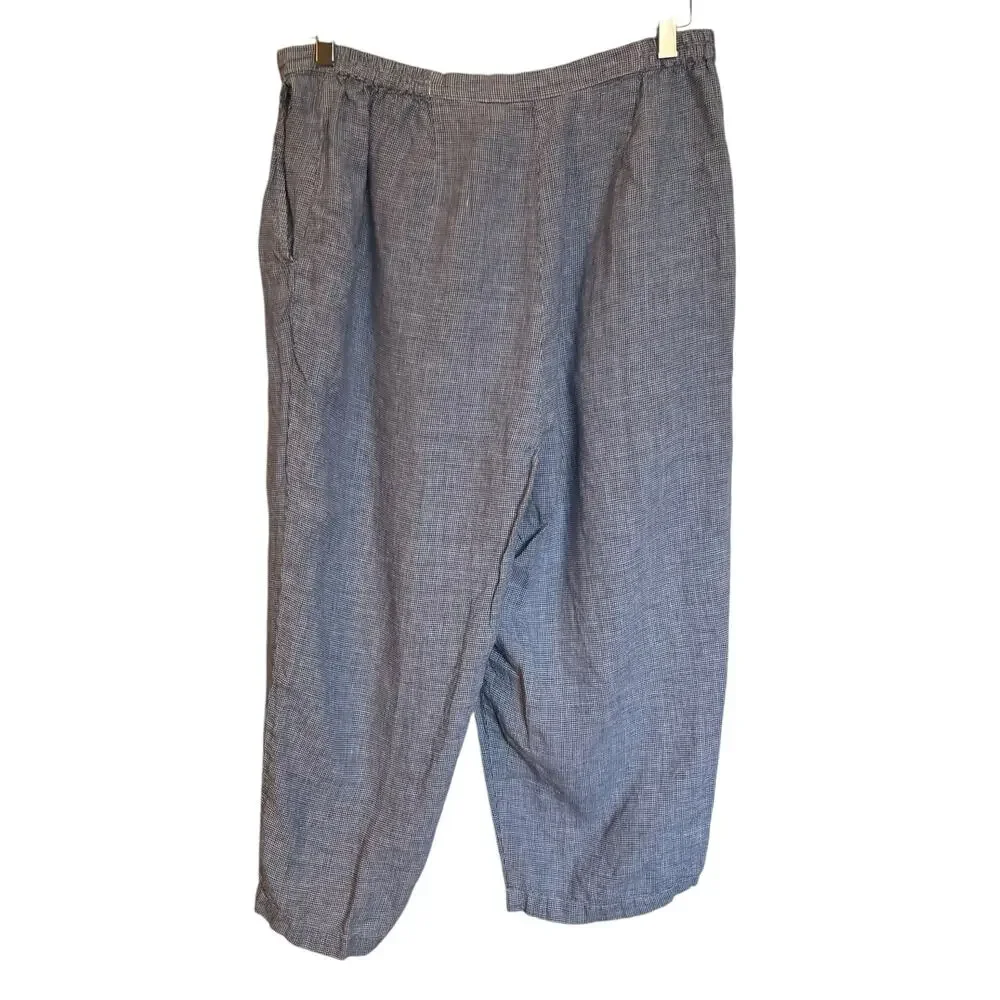 Vintage Talbots Gingham Irish Linen Pants High Waisted Trousers Blue White 16WP
